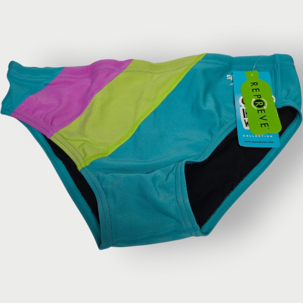 NEW Speedo Eco Endurance Swim Brief‎ Acid Lime Teal Pink Mens Size 34 NWT